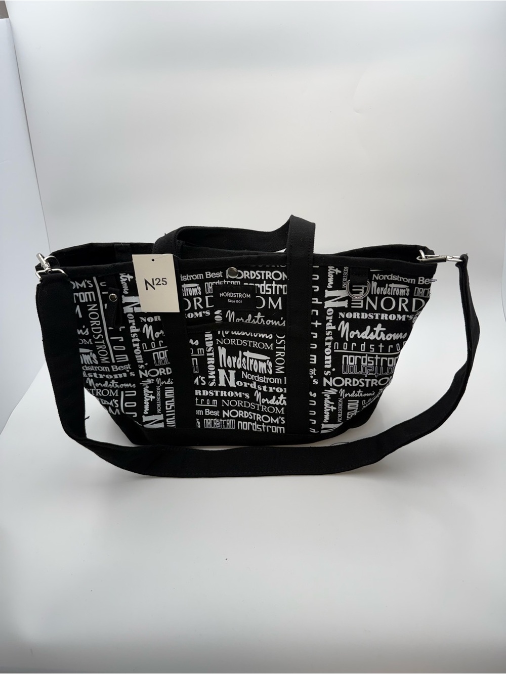 Nordstrom Black and White Logo Canvas Tote with Adjustable Strap